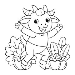 Obraz premium Goat Dancing In Veggie Garden Clipart