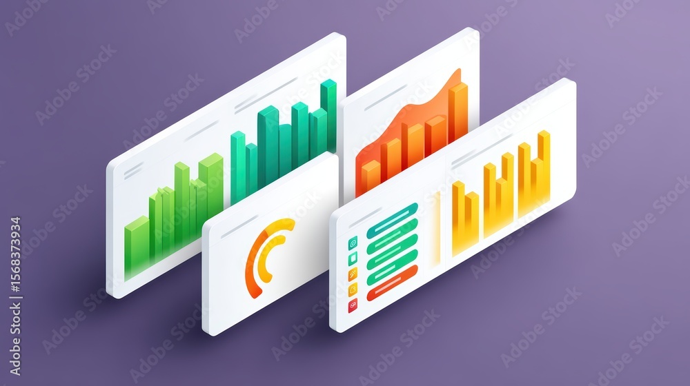 Poster colorful data visualization displaying charts and graphs for business analytics in modern design con