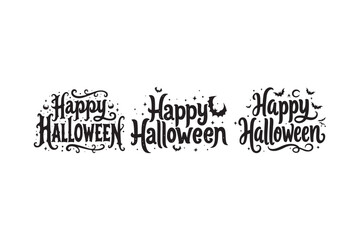Three distinct happy halloween text designs with spooky accents