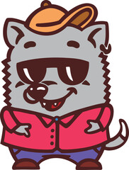 STYLISH DOG CHARACTER WITH GLASSES AND A HATS HAPPY 