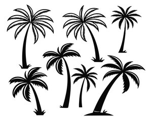 Fototapeta premium set of palm trees black and white vector illustration. tropical, vector, summer, island.