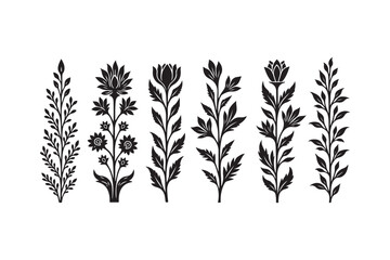 Collection of elegant black silhouette floral and leafy branch designs