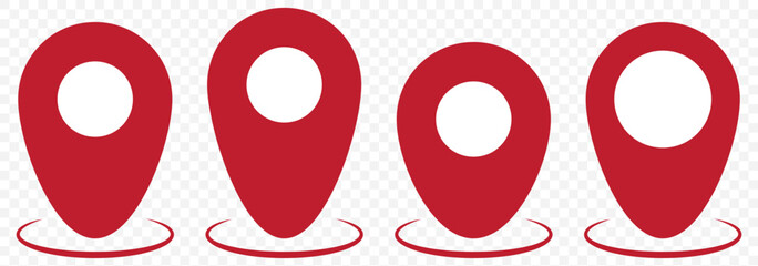 Red Flat icon set of location and map pins on Transparent Background. EPS 10.