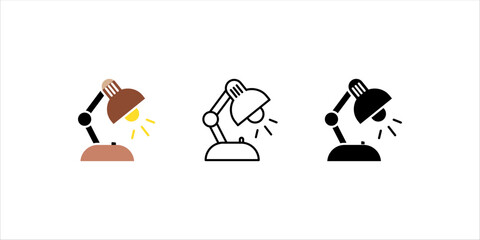 outline silhouette desk lamp icon set isolated on white background
