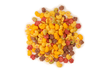 Sweet crunchy cornflakes isolated on white background.