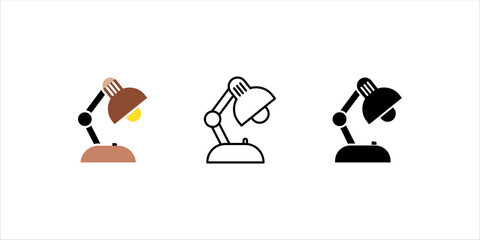 outline silhouette desk lamp icon set isolated on white background
