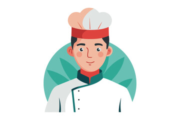 Culinary Maestro Illustration: A professional chef, clad in a pristine uniform and classic toque, radiates culinary expertise with a confident smile, ready to craft a gastronomic masterpiece.