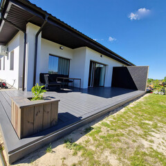 Modern luxury villa exterior in minimal scandinavian style, 3d render