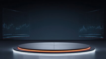 Modern Digital Stage with Graphs and Data Display for Presentations and Webinars