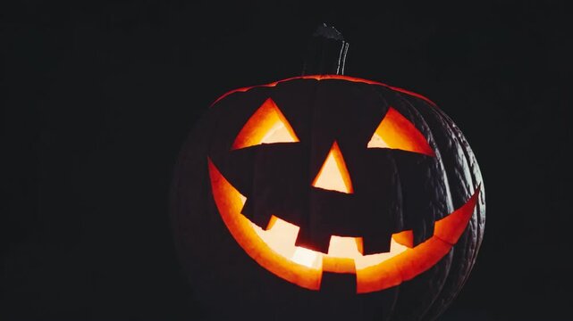 halloween jack with smile and lantern inside in the dark