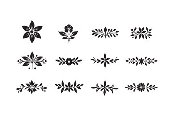 Collection of elegant black floral and leaf decorative ornaments