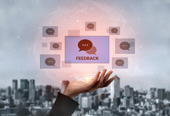 Customer or business team feedback system highlighting comments, opinions, evaluations, reviews,...
