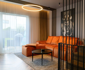 Modern luxury apartment interior in minimal scandinavian style, 3d rendering
