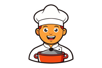 Culinary Artisan's Delight: A cheerful chef proudly displays a steaming pot, embodying culinary expertise and a passion for creating delightful dishes.