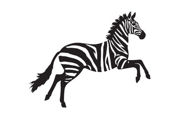 Dynamic silhouette of a zebra in mid leap against a white background