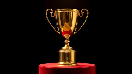 A gleaming gold trophy displayed on a velvet pedestal, capturing achievement and prestige.