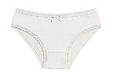 Classic white cotton panties with delicate lace trimming, isolated on a transparent background, offering a clean and versatile image for various design projects