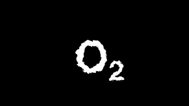 O2 or Dioxygen Molecule Symbol Smoke Cloud Text Effects Animation on Black Background.O2 Gas Formula Icon . Oxygen Air Molecule Logo.