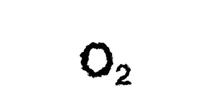 Oxygen gas symbol (O₂) in a green filmstrip design. Ideal for chemistry, medical gases, or science education footage.