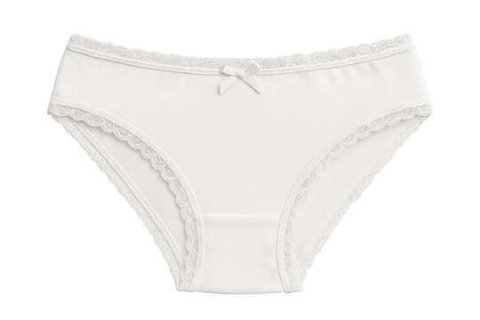 Classic white cotton panties with delicate lace trimming, isolated on a transparent background, offering a clean and versatile image for various design projects