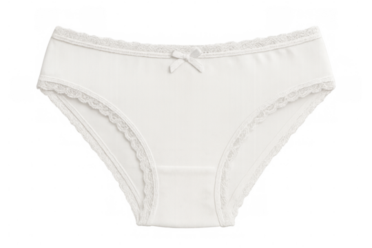 Classic white cotton panties with delicate lace trimming, isolated on a transparent background, offering a clean and versatile image for various design projects