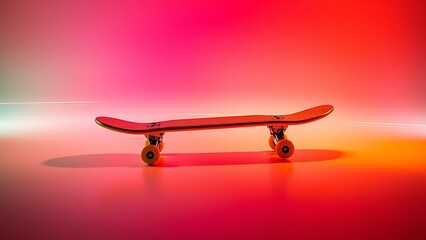 A yellow skateboard pops against a neon backdrop, capturing dynamic energy.