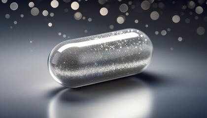 delicate silver capsule filled with shimmering particles rests gently on a soft backdrop evoking tranquility and beauty