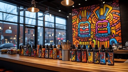 Colorful Bottles on Bar.