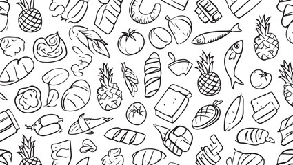 Food items pineapple tomato fish bread chocolate nuts figs vector
