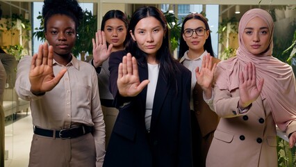 Serious diversity multiethnic women females business colleagues team girls coworkers five...
