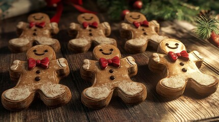 Gingerbread Men Cookies Decorated with Icing on Dark Slate Background for Festive New Year Celebration with Copy Space for Text