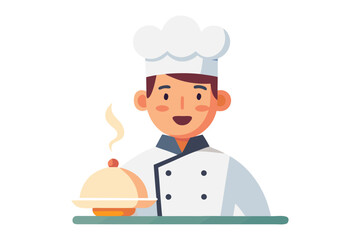 Master Chef's Culinary Offering: A culinary professional, adorned in a classic chef's attire, presents a freshly prepared, enticing dish.