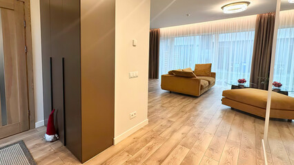 Modern luxury apartment interior in minimal scandinavian style, 3d rendering