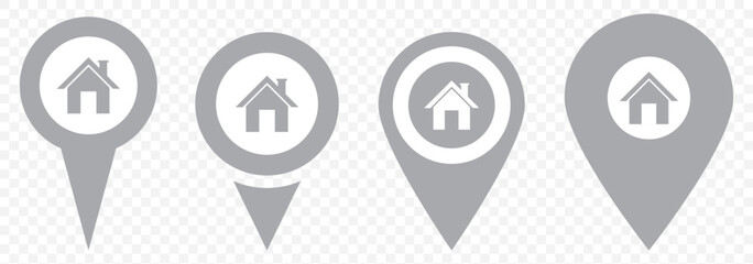 Set of location pin icons. Map marker pointer symbols, GPS location. Navigation map, location navigation icon, geo location point. Gray Vector on Transparent Background. EPS 10.