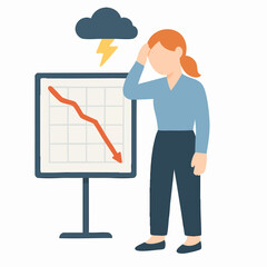 Flat Illustration Woman Depressed Looking at Declining Chart Presentation