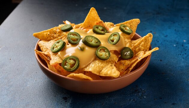 a bowl of delicious nachos with melted cheese and jalapenos the perfect snack for any occasion