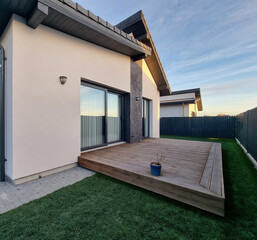 Modern luxury villa exterior in minimal scandinavian style, 3d render