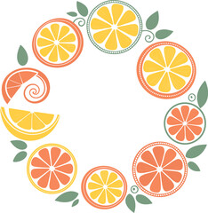 Fresh, juicy citrus fruit slices featuring lemon and orange create a seamless tropical pattern