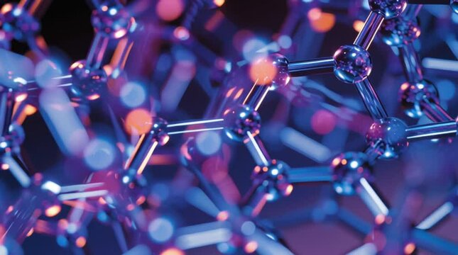 Extreme close-up of a hexagonal molecular structure, abstract and scientific. Perfect for biotechnology, nanotech, research, innovation, and futuristic digital backgrounds.