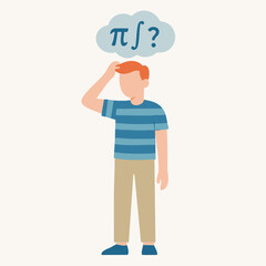 Flat Design Man With Thinking Cloud Math Calculation Concept Illustration