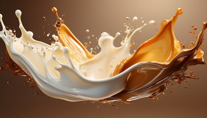 an isolated splash of white and tea milk on a background generative ai
