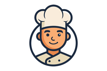 Chef's Culinary Emblem: A friendly chef with a chef's hat and uniform, radiating warmth and culinary expertise, depicted in a clean, modern graphic, ideal for restaurant branding.