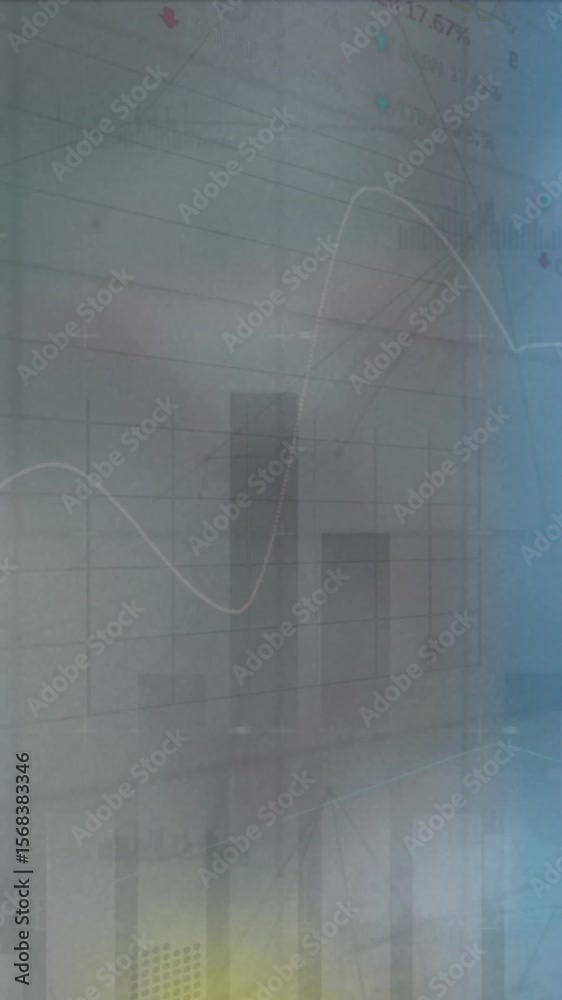 Poster animation of statistical data processing against close up of playing cards