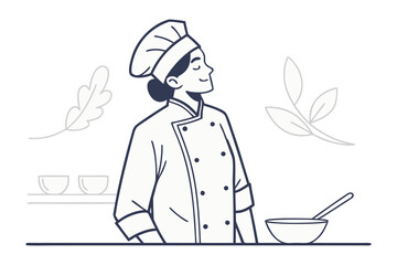 Culinary Serenity: A chef, embodies culinary expertise in a professional kitchen setting, the embodiment of experience and mastery, representing skill and dedication. 