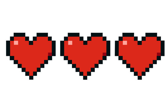 Pixel Art Full Health Hearts – Classic Game Life Indicator Icon