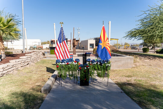 Podium with flags