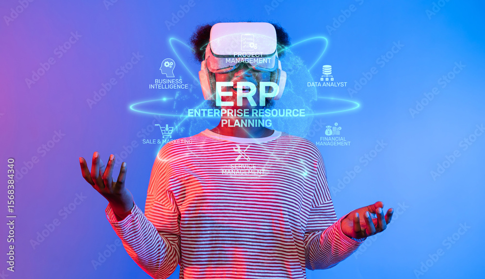 Poster explore the transformative impact of erp systems on business intelligence and project management, dr