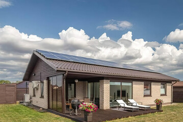 Modern luxury villa exterior in minimal scandinavian style, 3d render