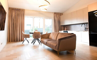 Modern luxury apartment interior in minimal scandinavian style, 3d rendering