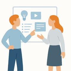 Flat Style Meeting Presentation With People Discussing Creative Idea Business Illustration
